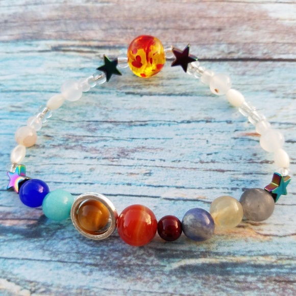 Handmade Solar System Beaded Stretch Bracelet - Picture 3 of 4